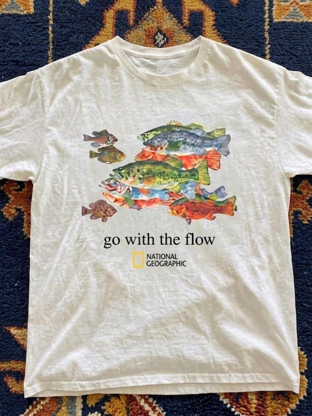 Gildan White Tee with Colorful Fish Graphic
